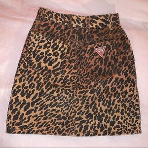 Vintage Guess Cheetah Print Denim Skirt